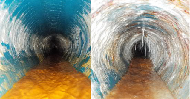 Zwei verschiedene Tunnelsegmente sind nebeneinander abgebildet: Links; ein "sauberer" Tunnel, rechts; ein eher dreckigerer Tunnel.