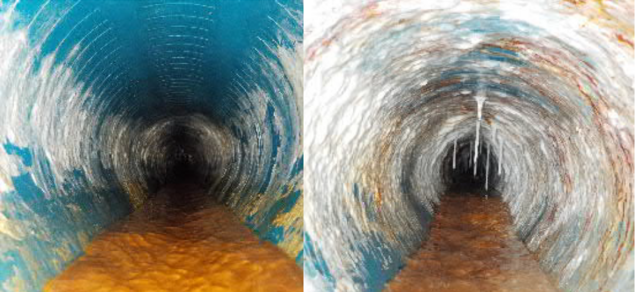 Zwei verschiedene Tunnelsegmente sind nebeneinander abgebildet: Links; ein "sauberer" Tunnel, rechts; ein eher dreckigerer Tunnel.